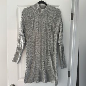 Adrienne Vittadini Gray Cable Knit Long Sleeve Sweater Dress